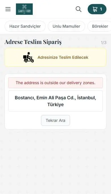 Fırının kendi caddesi: “The address is outside our delivery zones.”