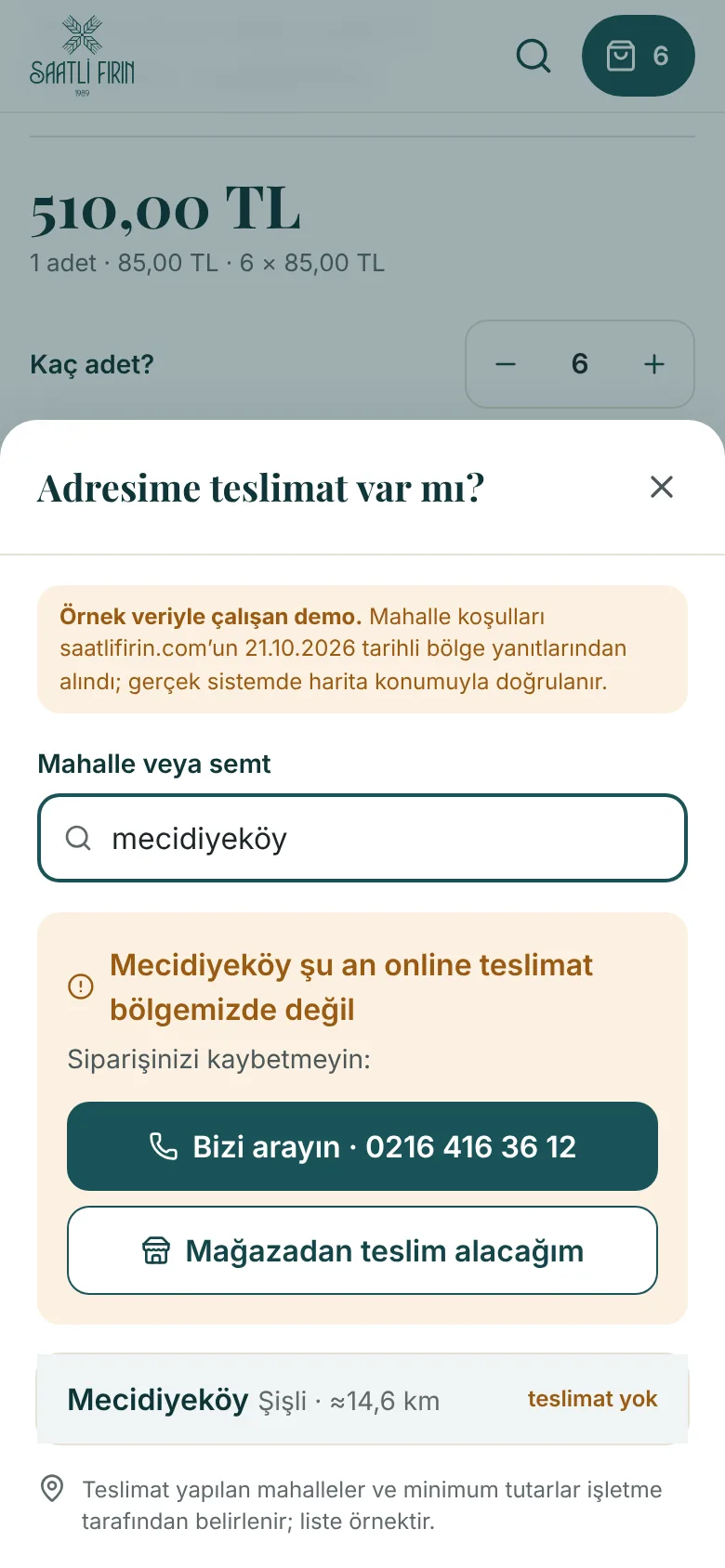 Önerilen: ürün sayfasında teslimat kontrolü; red durumunda telefon ve gel-al